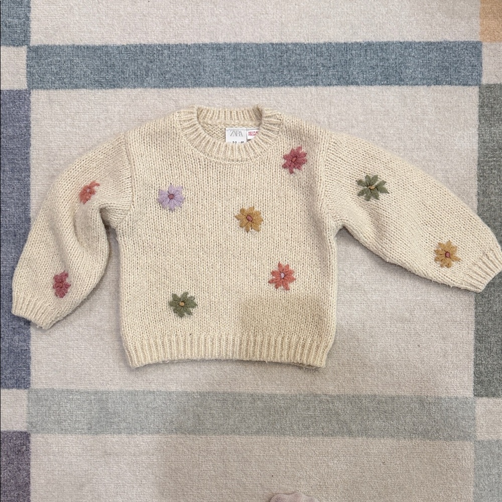 Zara Cream Floral girls Sweater